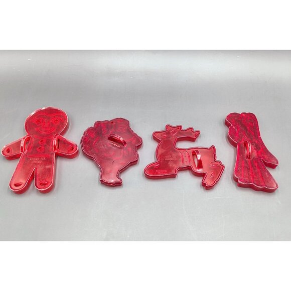 Vintage HRM Loma Red Plastic Christmas Cookie Cutter Lot Gingerbread Man Angel - Picture 7 of 7
